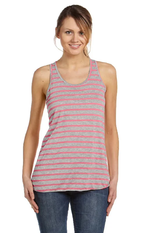 Bella + Canvas Womens Flowy Tank Top - Heather Grey/Neon Pink striped tank top