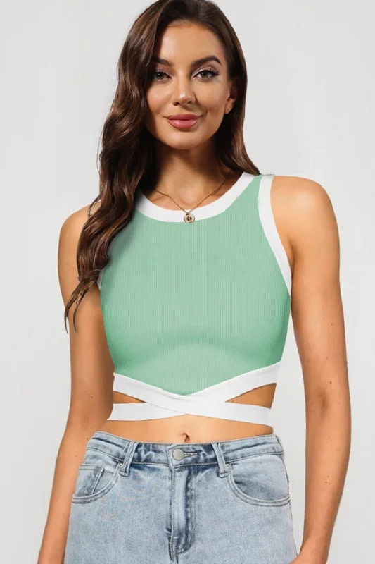 Contrast Tie Back Round Neck Tank playful tank top