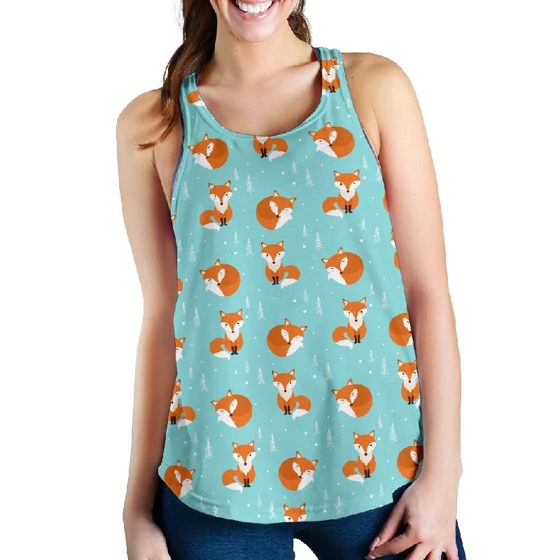 Fox pattern blue b ackground Women Racerback Tank Top lounge tank top