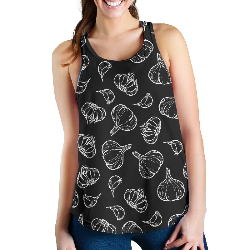 Garlic pattern black background Women Racerback Tank Top rhinestone tank top