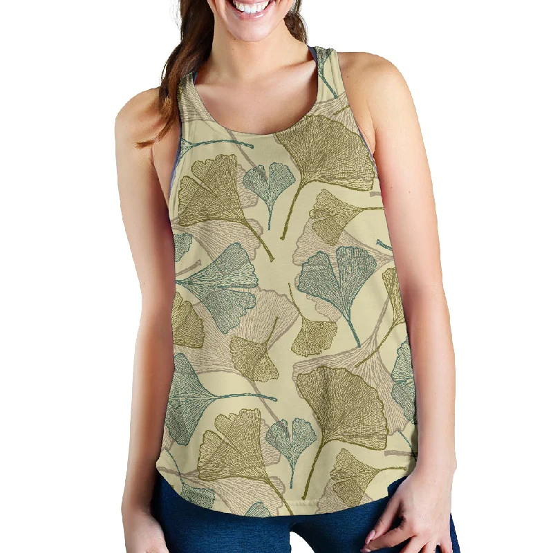 Ginkgo leaves design pattern Women Racerback Tank Top peach tank top