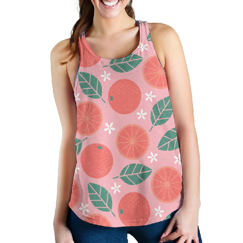 Grapefruit leaves flower pink background Women Racerback Tank Top lace back tank