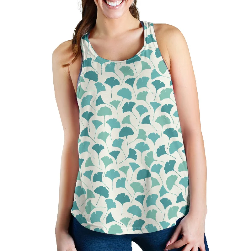 Green ginkgo leaves pattern Women Racerback Tank Top v-neck tank top