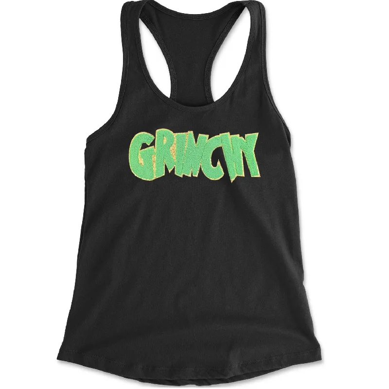 Green Gr-nchy Chenille Patch Racerback Tank Top for Women slim fit tank