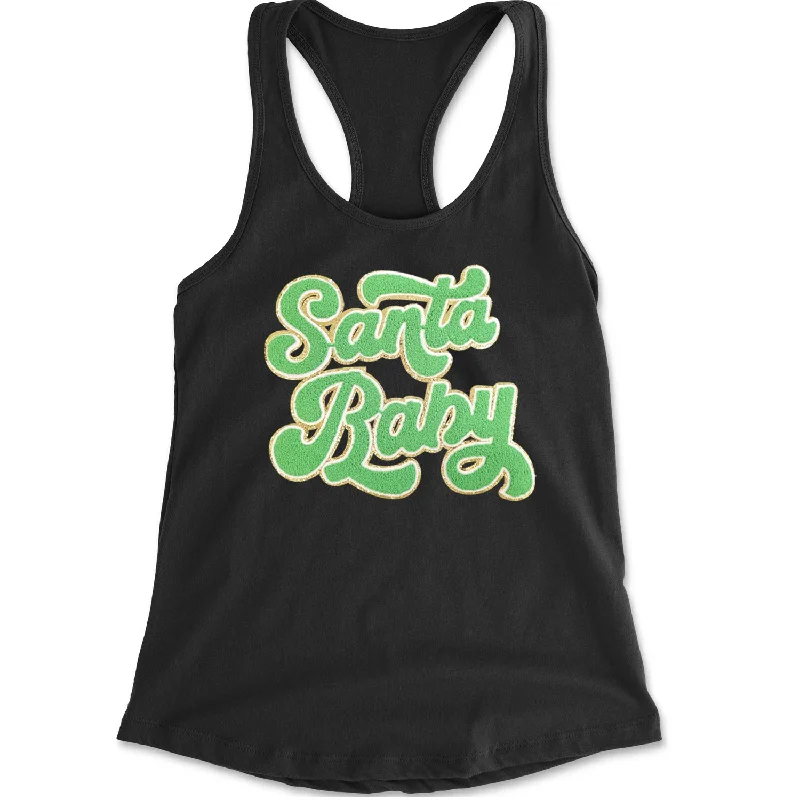 Green Santa Baby Chenille Patch Racerback Tank Top for Women print tank top