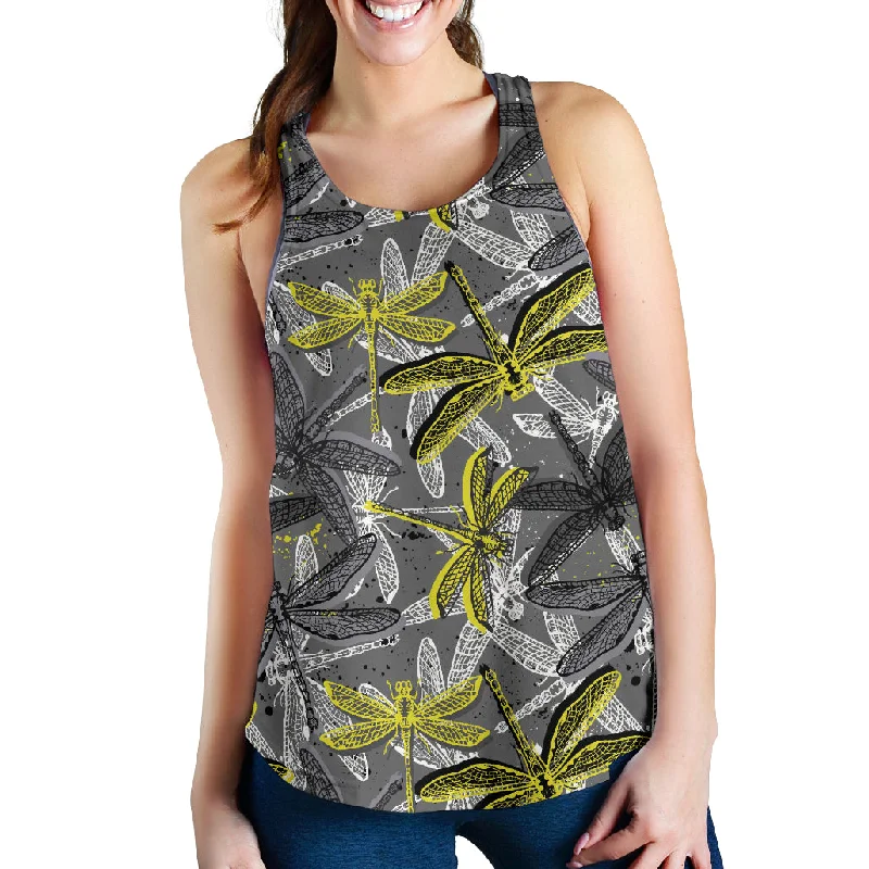 Hand drawn dragonfly pattern Women Racerback Tank Top workout tank top