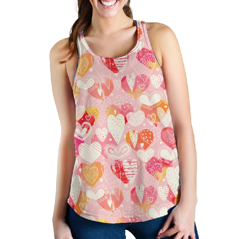 Hand drawn heart design pattern Women Racerback Tank Top cold shoulder tank