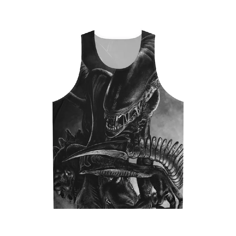 Handdrawn Xenomorph Unisex Tank Top - Artsy Alien Apparel lavender tank top