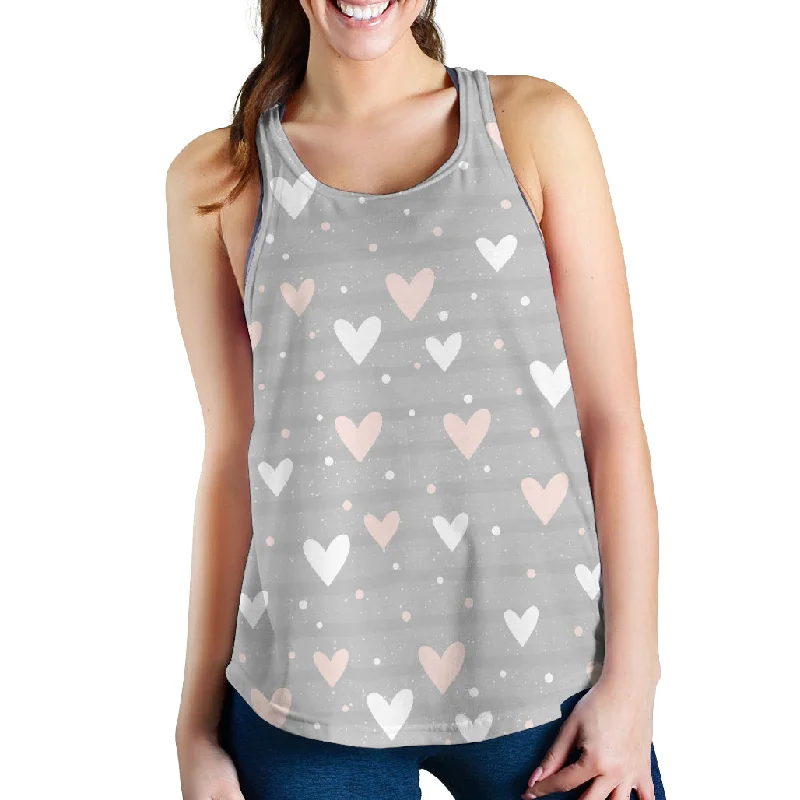 Heart pattern gray background Women Racerback Tank Top slim fit tank