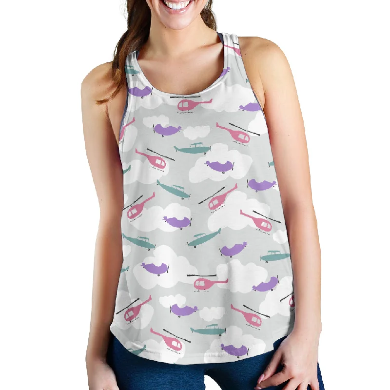 Helicopter plane pattern Women Racerback Tank Top boho tank top