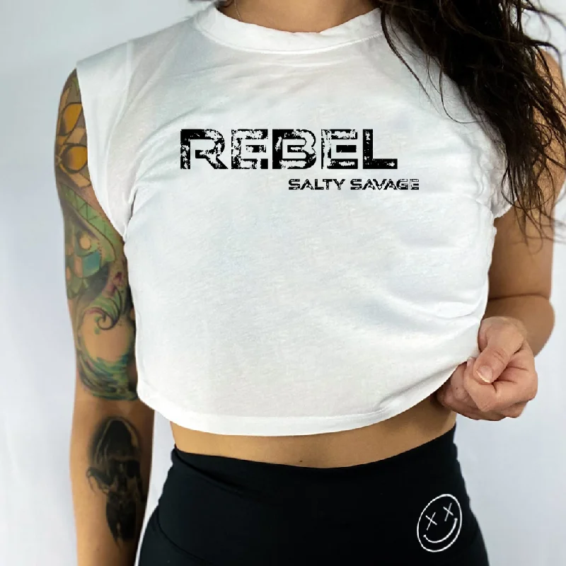 Salty Savage Ladies “REBEL” Cropped Muscle Tank cutout tank top