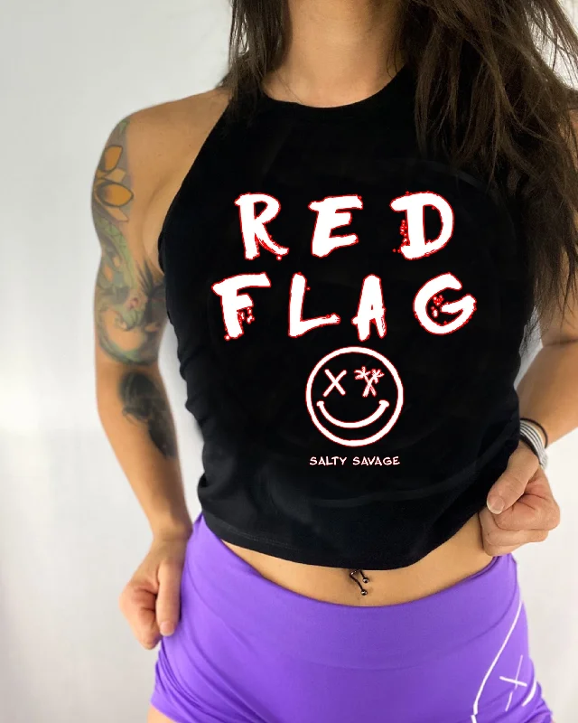 Salty Savage Ladies "RED FLAG" Flowy Crop Tank silver tank top