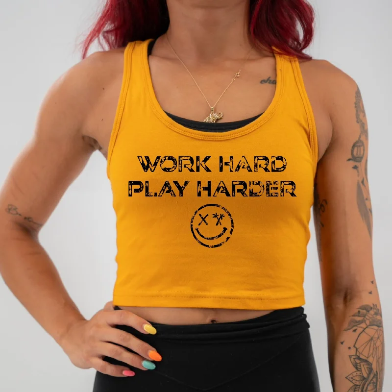 Salty Savage Ladies "WORK HARD, PLAY HARDER" Racerback Crop Tank workout tank top