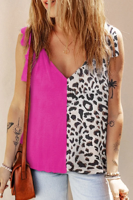 Leopard Contrast V-Neck Tank tie dye tank