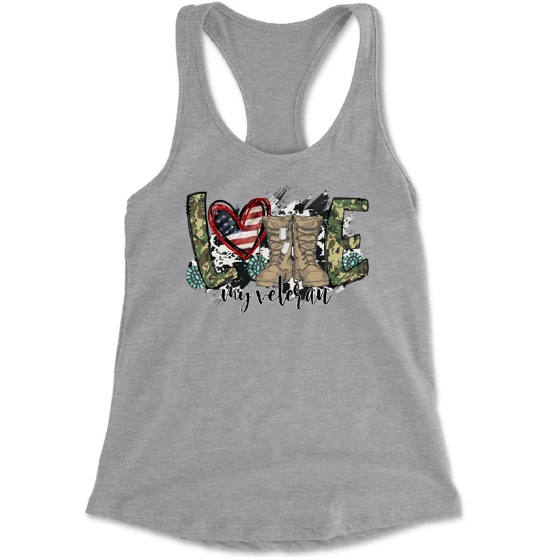 Love My Veteran Honor Veterans Day Racerback Tank Top for Women mint tank top