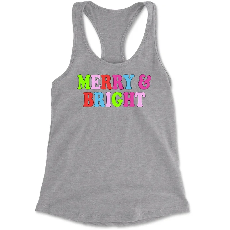 Merry and Bright Festive Christmas Holiday Racerback Tank Top for Women flirty tank top