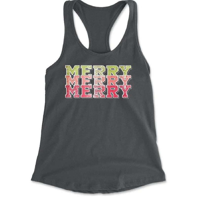 Merry Merry Merry Faux Sequins Racerback Tank Top for Women bronze tank top