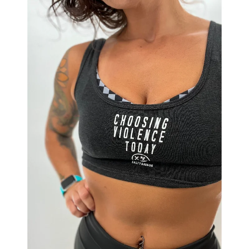 Salty Savage Ladies "CHOOSING VIOLENCE TODAY" Scoop Back Cropped Tank | Micro solid color tank