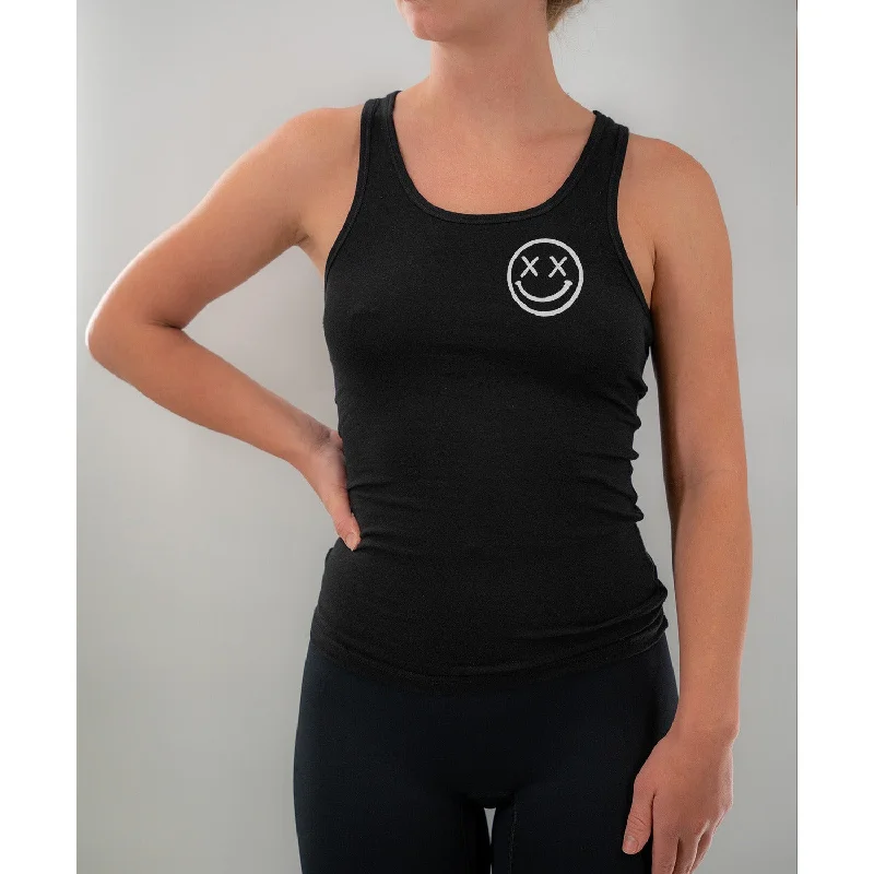 Salty Savage Ladies "OG Smile" Stretchy Fitted Racerback Tank | Basic | Black summer tank top