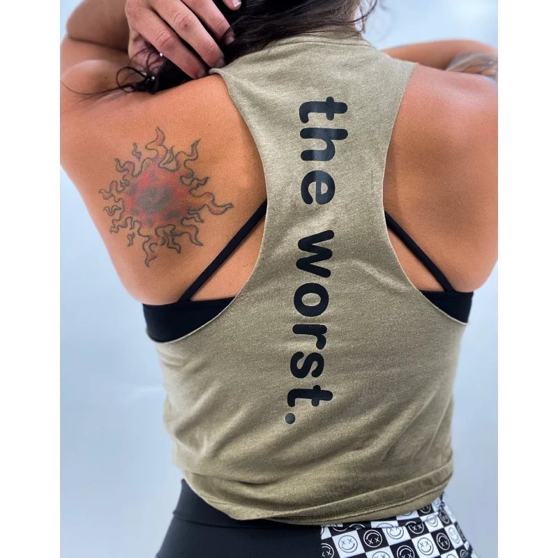 Salty Savage Ladies "the worst." Flowy Crop Tank | Mix Up cotton tank top