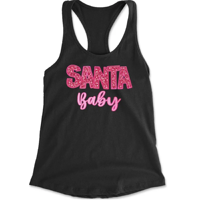 Santa Baby Faux Patch and Sequins Racerback Tank Top for Women stylish tank top