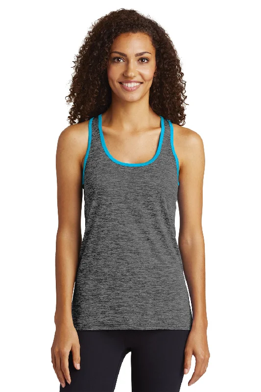 Sport-Tek Womens Electric Heather Moisture Wicking Tank Top - Grey Black Electric/Atomic Blue - Closeout modal blend tank