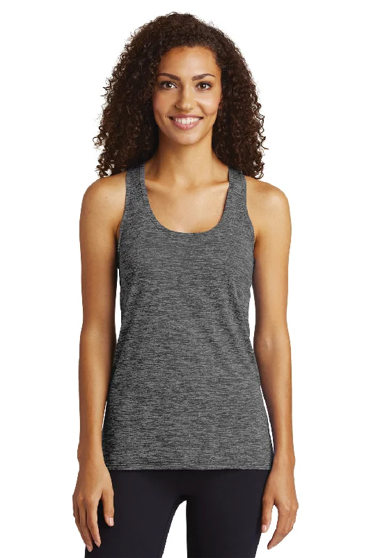 Sport-Tek Womens Electric Heather Moisture Wicking Tank Top - Grey Black Electric crossback tank top