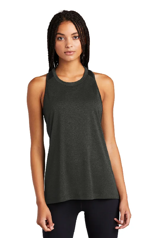 Sport-Tek Womens Endeavor Moisture Wicking Tank Top - Heather Black/Black peekaboo tank top