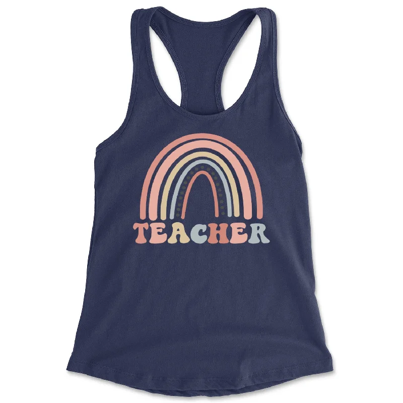 Teacher Pastel Rainbow Racerback Tank Top for Women halter tank top