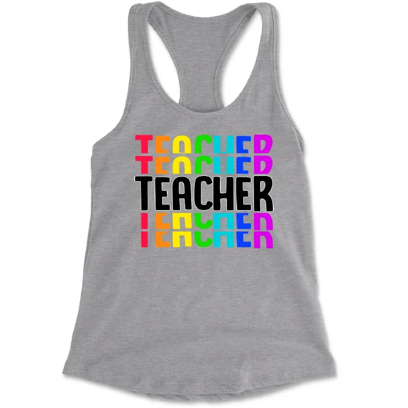 Teacher Repeated Rainbow Pattern Racerback Tank Top for Women open back tank