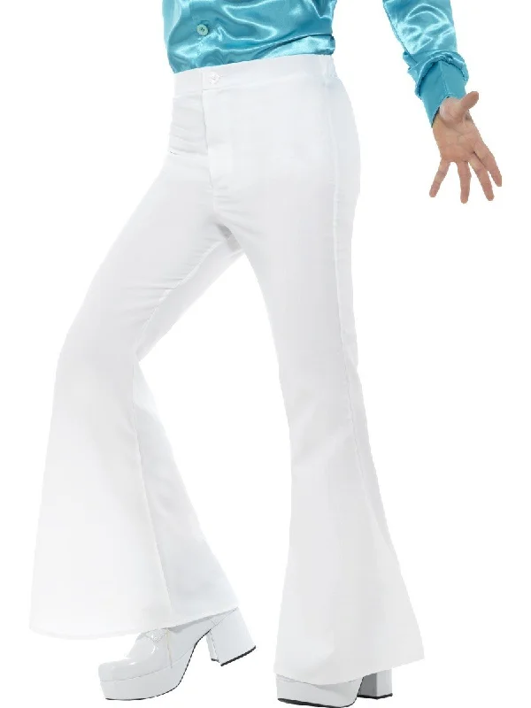 Disco 60s 70s White Flares Retro Bell Bottoms Flared Trousers Trousers Timeless Classic