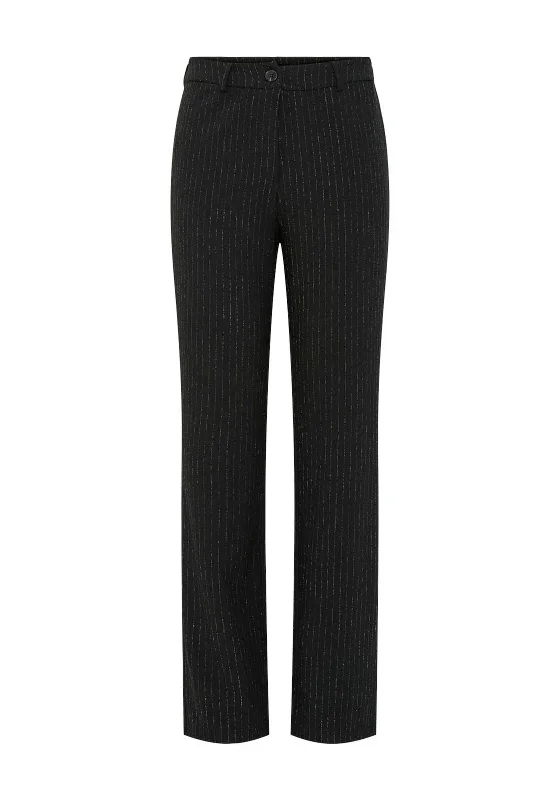 Pieces Parker Silver Pinstripe Wide Leg Trousers, Black Trousers trendy modern