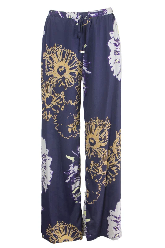 Atina Cristina Women's Multi Floral Print Wide Leg Trousers T1002AD04 Sz S $177 Trousers Summer Linen