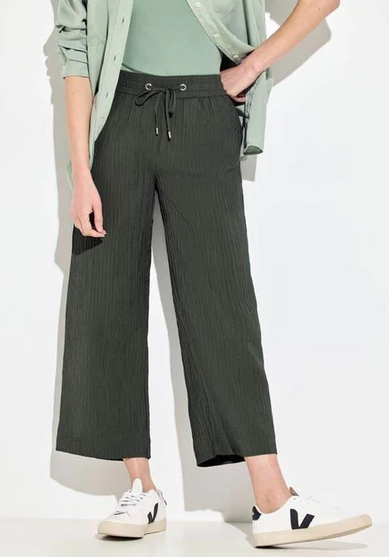 Cecil 7/8 Wide Leg Culotte Trousers, Cool Khaki Trousers Gym Athletic