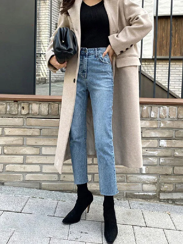 DressBetty - High Waist Ankle Length Straight Pants Slim Fit Washed Female Denim Trousers Boyfriend Girl Jean Trousers Bootcut Casual