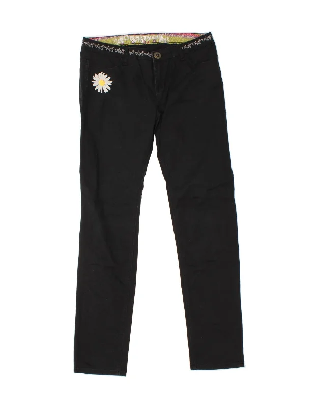 DESIGUAL Womens Graphic Slim Casual Trousers W34 L33 Black Floral Trousers Party Sparkling