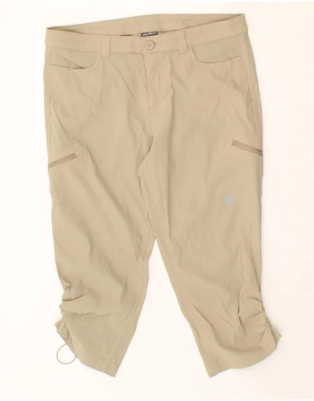 EDDIE BAUER Womens Straight Capri Trousers US 12 Large W34 L21 Beige Nylon Trousers Bestseller Popular