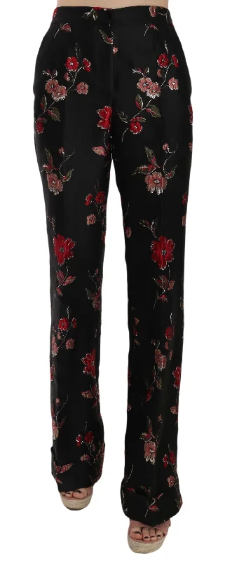 Dolce & Gabbana Elegant Floral Print Boot Cut Trousers Trousers Silk Elegant