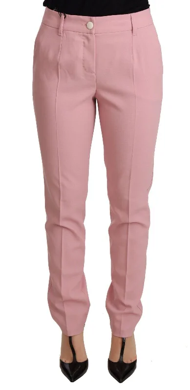 Dolce & Gabbana Elegant Pink Tapered Wool Trousers Trousers Floral Bohemian