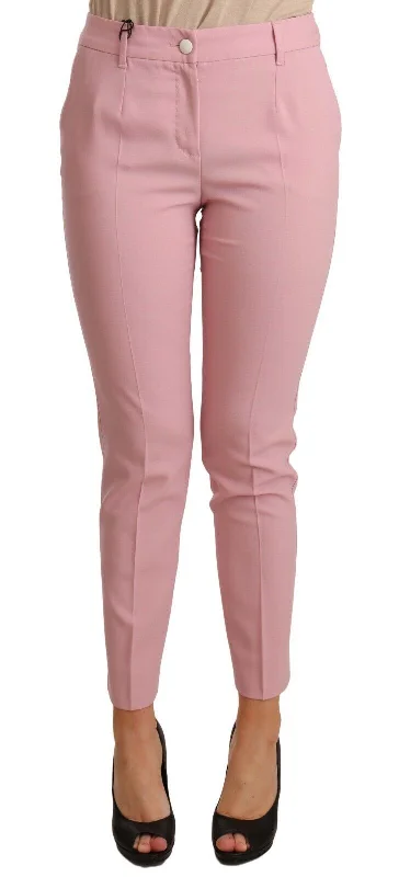 Dolce & Gabbana Elegant Pink Virgin Wool Cropped Trousers Trousers Business Professional