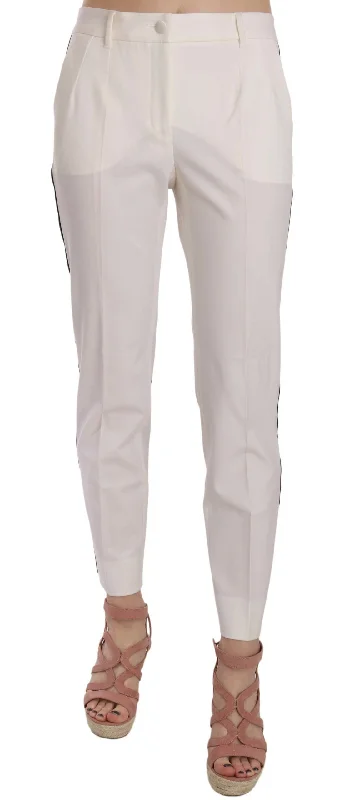 Dolce & Gabbana Elegant White Stripe Wool Tapered Trousers Trousers Fleece Cozy