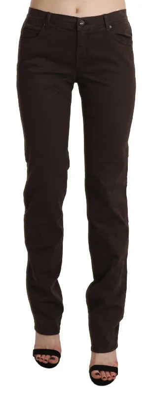 Ermanno Scervino Chic Brown Mid Waist Skinny Trousers Trousers High Rise Slim Fit