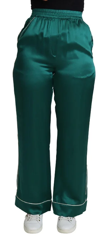 Dolce & Gabbana Exquisite Silk Pajama Trousers in Lush Green Trousers chic fashionable