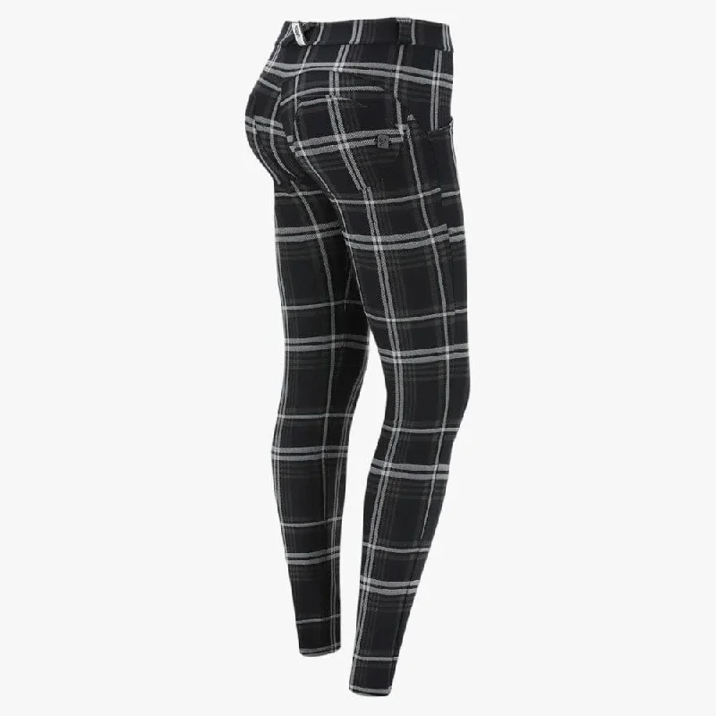 Freddy Womens Tartan Jacquard Regular Waist Wrup Shaping Trousers Black Check Trousers fashionable chic