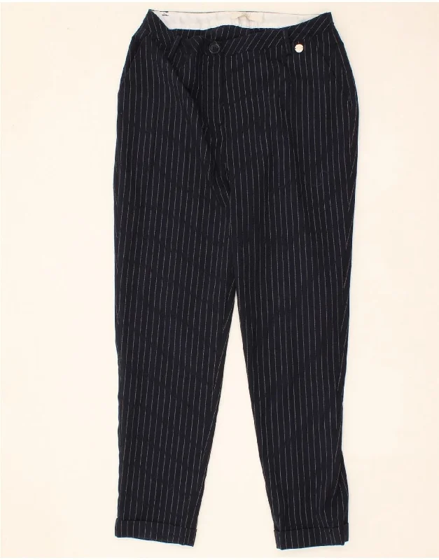 GAUDI Womens Slim Cropped Trousers IT 40 Small W27 L25 Navy Blue Striped Trousers Timeless Classic