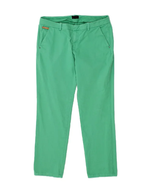 GUESS Womens Slim Chino Trousers W32 L29 Green Cotton Trousers Pleated Formal