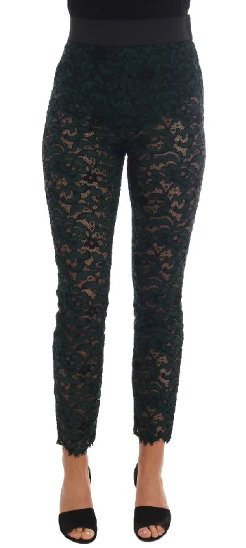 Dolce & Gabbana High Waist Floral Lace Slim Trousers Trousers Designer Luxury