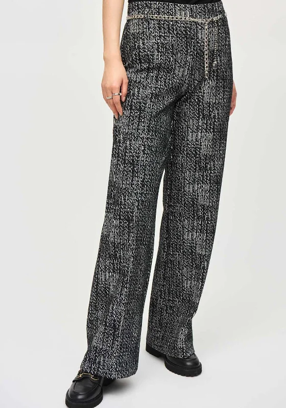 Joseph Ribkoff Patterned Chain Detail Wide Leg Trousers, Black Trousers Custom Made