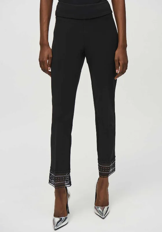 Joseph Ribkoff Slim Leg Embellished Lace Trim Trousers, Black Trousers Tapered Slim Fit