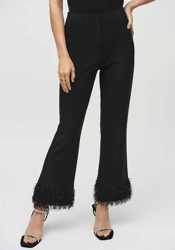 Joseph Ribkoff Fluffy Hem Trousers, Black Trousers Handmade Artisanal